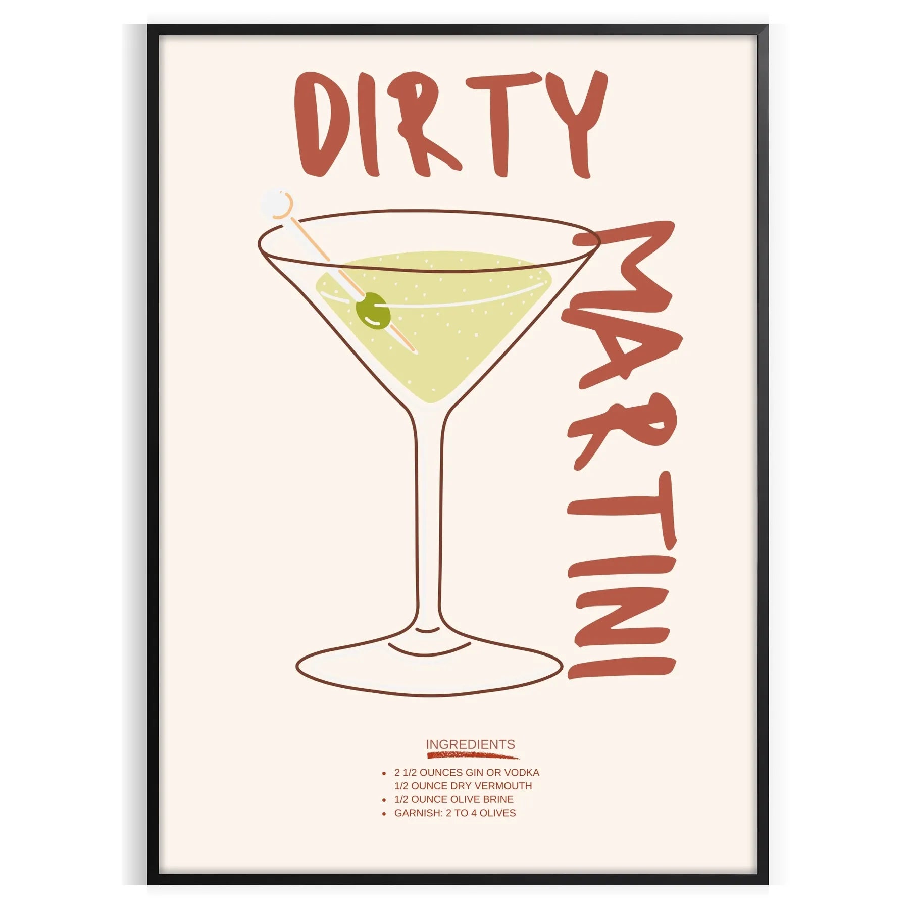 decor Dirty Martini Cocktail Poster chic blend white gray tones captivating wall art perfect lovers ideal gift space style sophistication standalone print
