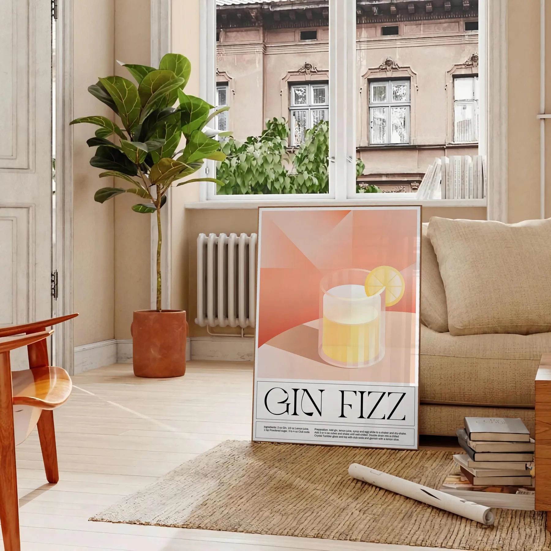 splash style space Gin Fizz Cocktail Art Poster captivating print bold black vibrant orange hues perfect wall enthusiasts ideal gift artwork sure unframed variations